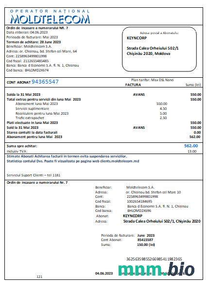Moldtelecom rachunek za usługi komunalne